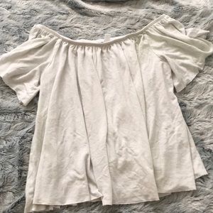 White bp over the shoulder top